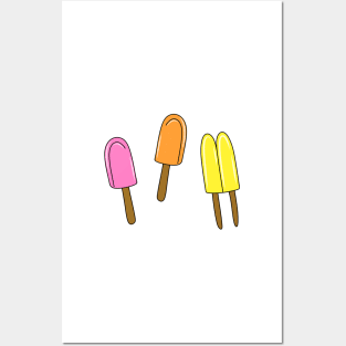 Summertime Pink, Orange and Yellow Popsicle Cartoon Trio Pattern, made by EndlessEmporium Posters and Art